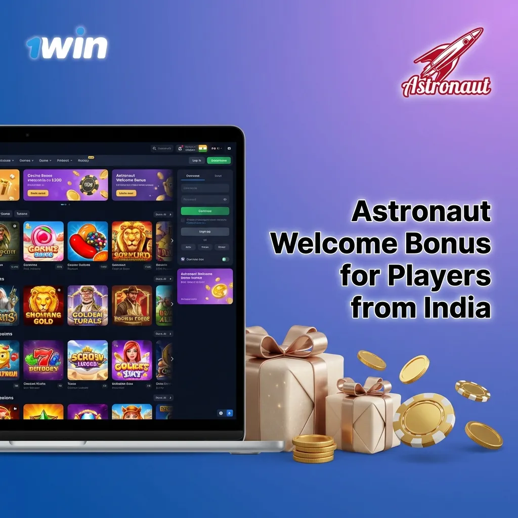 Astronaut 1win India welcome bonus for Indian players with up to 600% deposit match